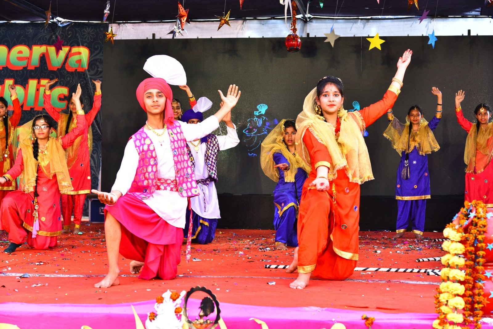 Students performing Punjabi folk dance at Minerva's annual celebration